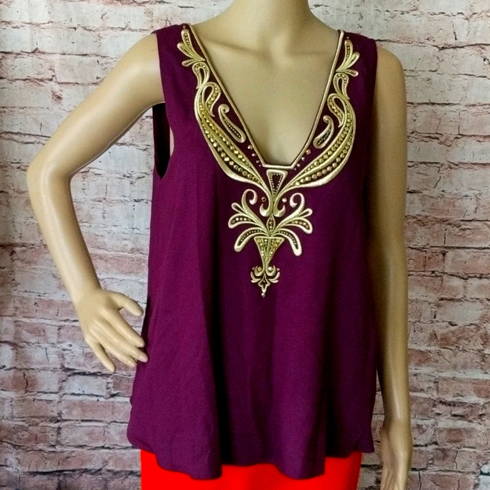 Lilly Pulitzer Owen Top Shiraz Gold Embellish